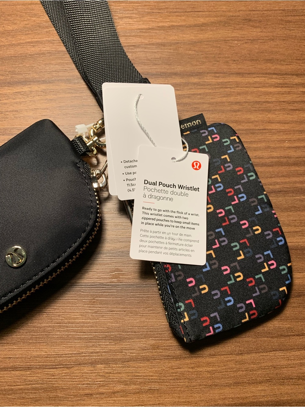 lululemon athletica Black Dual Pouch Wristlet with Multicolor Logo Print - Picture 2 of 3